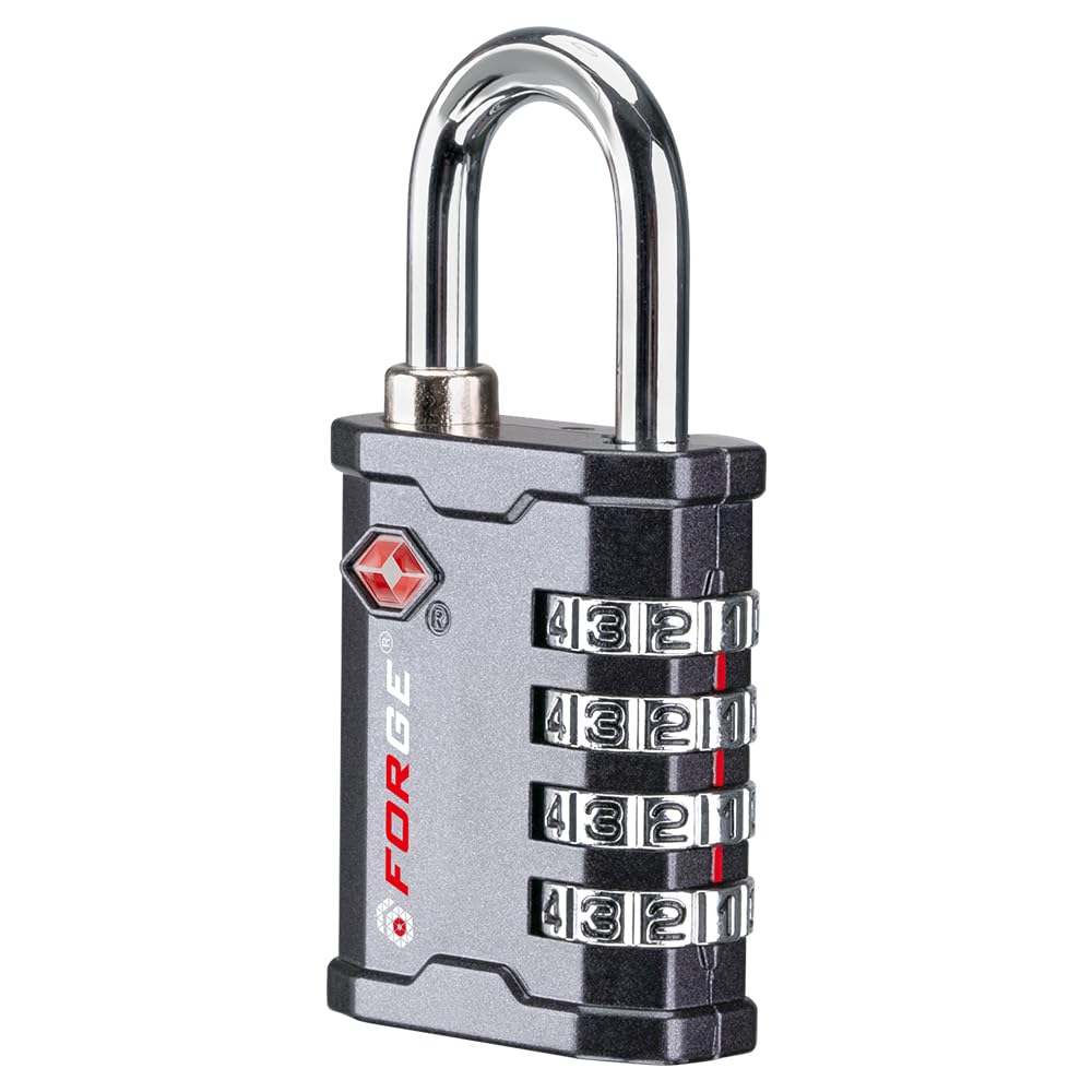 FORGE 4 Digit TSA Approved Combination Lock, Tool Box and Case Lock, Combination Padlock for Travel, Gym, Home. Grey 1 Lock.
