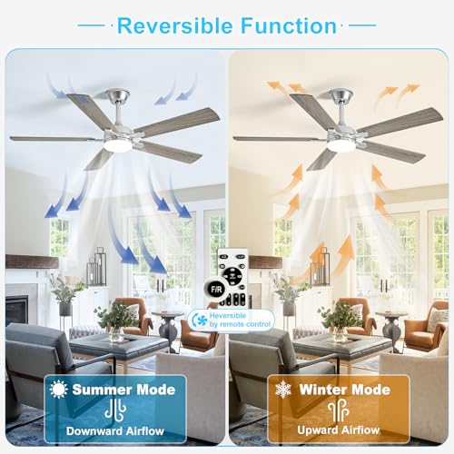 Image of Depuley 52-inch Ceiling Fan with Light: Nickel Ceiling Fan for Living Room Indoor Outdoor - Modern Ceiling Fan with Remote Control 3CCT Dimmable Noiseless 5 Reversible Silver Blades 6 Speeds Timer