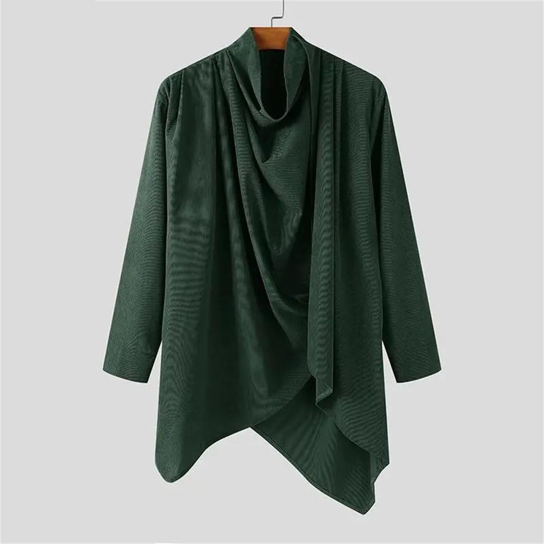 Men Winter Casual Solid Color Turtleneck Long Sleeve Shirt Irregular Loose Top