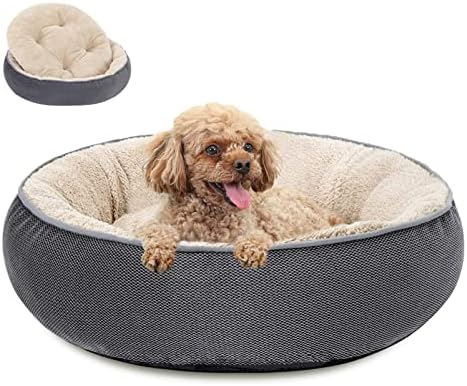 Miguel Calming Dog Bed for Small/Medium Dogs Washable with Removable Cushion, Easy Set Up Soft Puppy Cuddler Bed Double Sided Pillow, Anti Anxiety Donut Pet Bed with Anti-Slip Bottom 27 inch Gray
