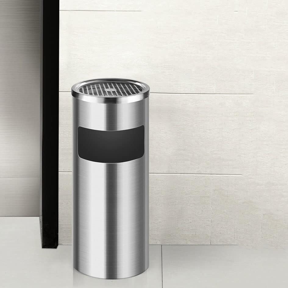 Stainless Steel Round Vertical Trash Can with Ashtray, 20L for Hotel, Mall, Elevator Hallway