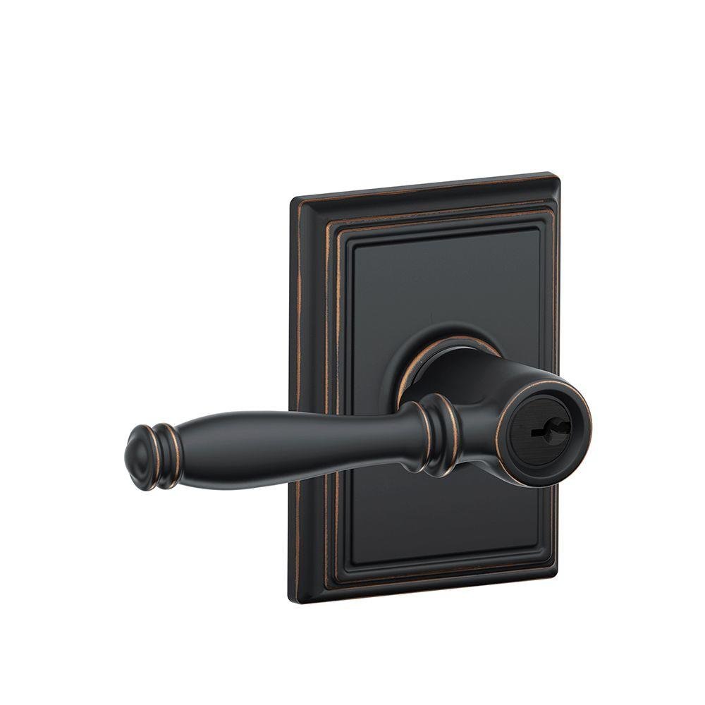 SCHLAGE F51A BIR 716 ADD Birmingham Lever with Addison Trim Keyed Entry Lock, Aged Bronze