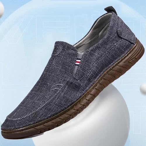MILDSEVEN Fashion Men's Casual Linen Shoes, Simplicity Breathable Canvas Shoes, Comfortable Retro Handmade Loafers,7,Grey