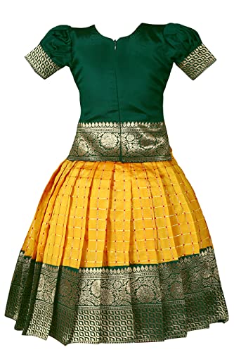 Image of New South Indian Traditional Pattu Pavadai Tapeta Silk Lehenga Choli For Girls Dress