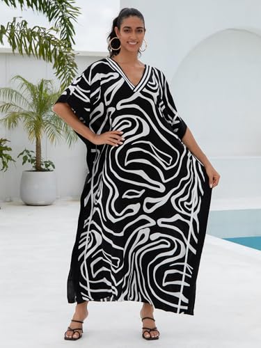Image of KECVOT Kaftan Dresses for Women V-Neck Print Swimsuit Cover Up Plus Size Beach Caftan Lounge Dress