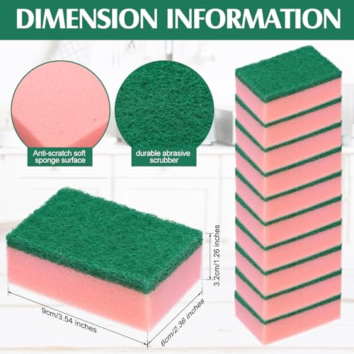 Image of Patelai 100 Pcs Heavy Duty Sponges Kitchen Bulk Dish Sponges Scrub Sponge Abrasive Scrubber Cleaning Sponge Non Scratch Scouring Absorbent Dish for Washing Kitchen (Pink)