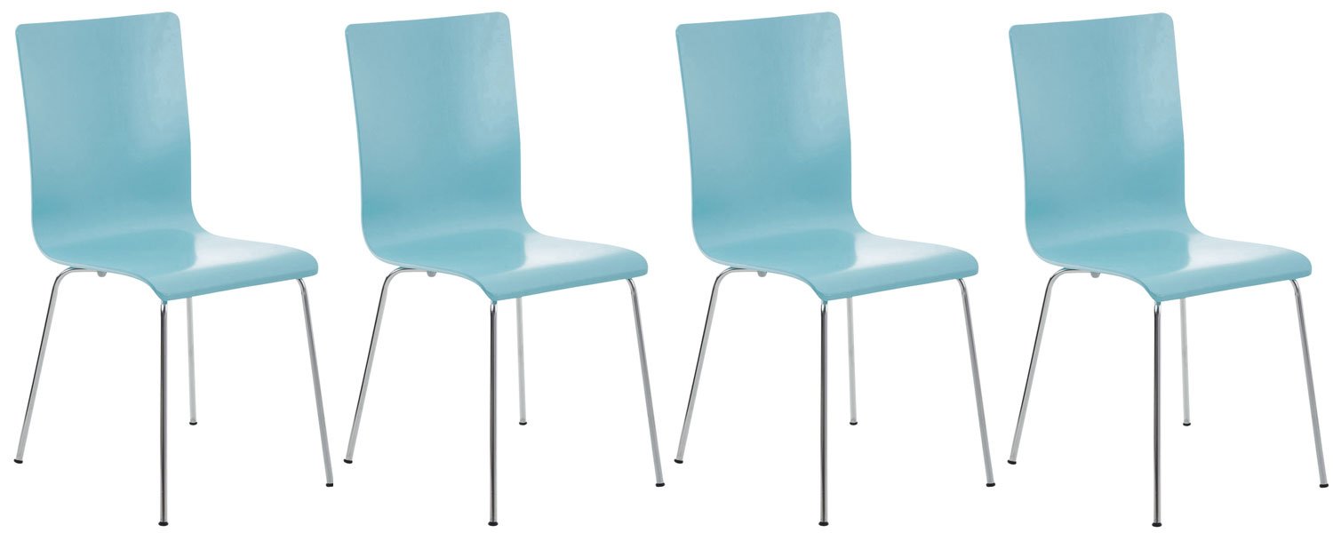 CLP Set 4 Sedie Visitatore Pepe I Sedia Attesa Con Seduta In Legno E Telaio In Metallo Cromato I Sedia Ergonomica E Facile Da Pulire, Colore:azzurro