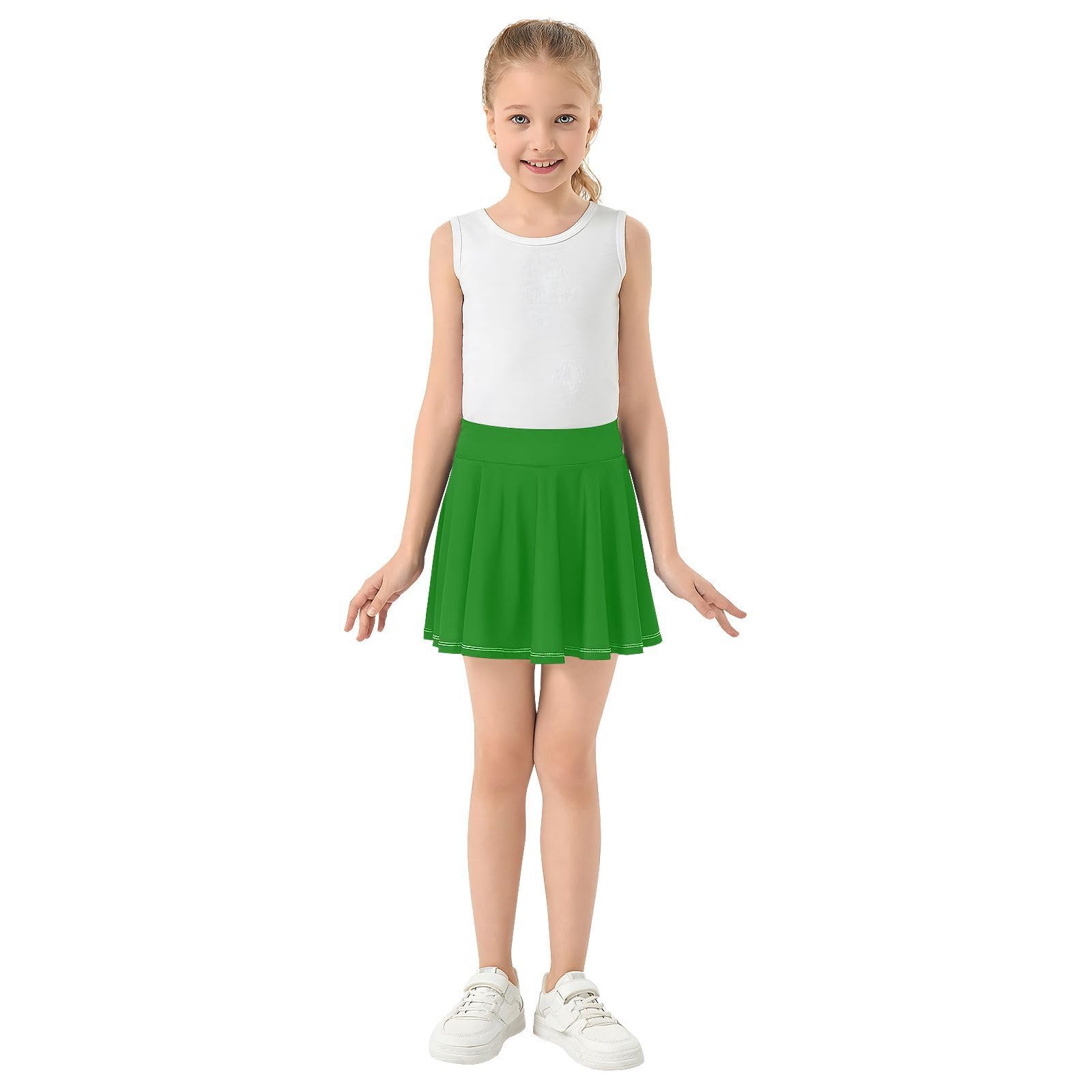 Yuiboo Falda deportiva verde con pantalones cortos, faldas de golf para niñas, falda plisada