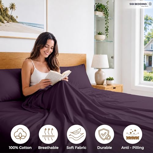 Image of SGI bedding RV Short Queen Sheet Set 60x75, 600 TC Egyptian Cotton, 4 Piece Luxury Hotel Collection, Ultra Soft & Breathable, Fits RV Mattress Camper & Trailer, 15 Inch Pocket, Plum