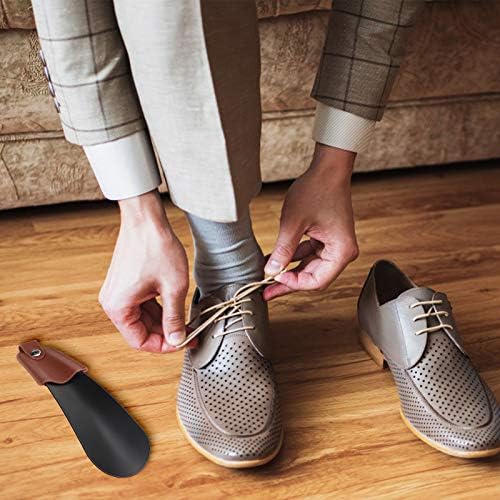 Shoe Horn Long Handled, 42CM+16CM Shoe Helper with Leather, Black Metal Shoe Horn Kids, Stainless Steel Lazy Shoe Horn Small Wear Shoe Helper for Travel Men, Women, Kids, Seniors