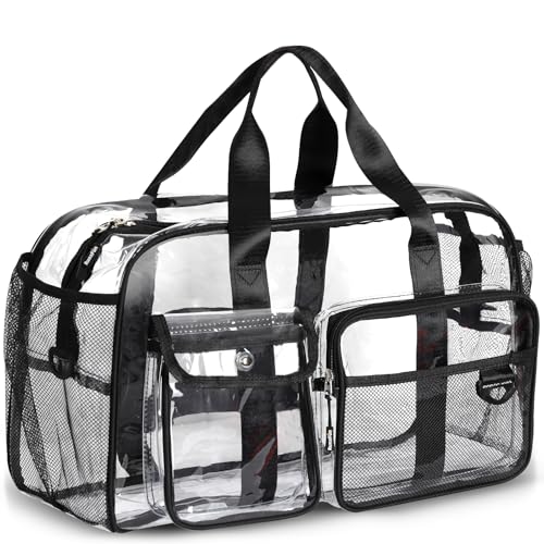RunaFun Large Heavy Duty Clear Duffel Bag Extra Large Clear Tote Bag for Stadium Events Durable Crossbody for Travel Work Sports Events Airport Security Screening Laptop Carrying Bag