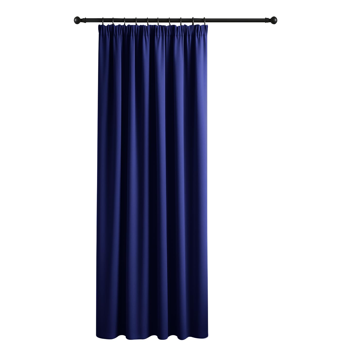 Yorkshire Bedding Navy Pencil Pleat Blackout Curtains For Living Room 66X84 Inch Thermal Insulated Super Soft Room Darkening 1 Panel Curtain With 1 Tieback