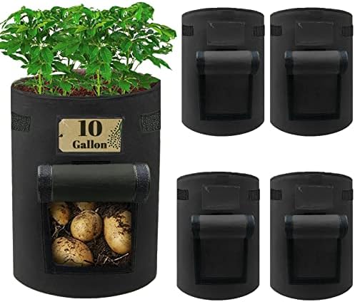 10 Gallon Potato Planter Growing Bags with Flap, Grow Containers Bucket, Fabric Garden Pot for Growing Potatoes Vegetables, 4 Pack