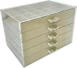 Porta Joia Caixa Organizador Multiuso De 5 Gavetas Bandejas Acrílico 120 divisórias Para Glitter Bijuterias (Cinza)