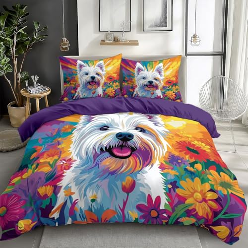 Duvet Cover Twin Size Painted Animal Dog Flowers Bedding Duvet Cover Set Room Decor Bedspread Cover Comforter Cover for Kids Teens, Quilt Cover 3D Bedding Set