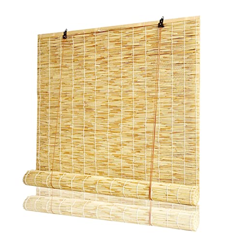 Bamboo Window Blinds Patio Woven Shades 18" 27" 32" 35" 38" 44" 60" 64" 72" 74" W Cordless Roll-Up Reed Shade With Lifter, Windproof Bamboo Shades Outdoor Porch Window Curtains (Color : Natural (Whit #TOP1