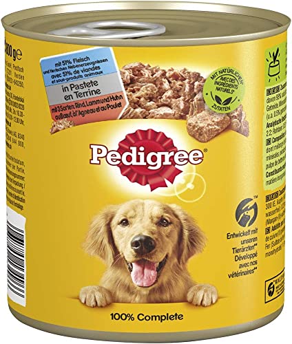 Pedigree Adult Hundefutter, 3 Sorten Fleisch, 12 x 800 g