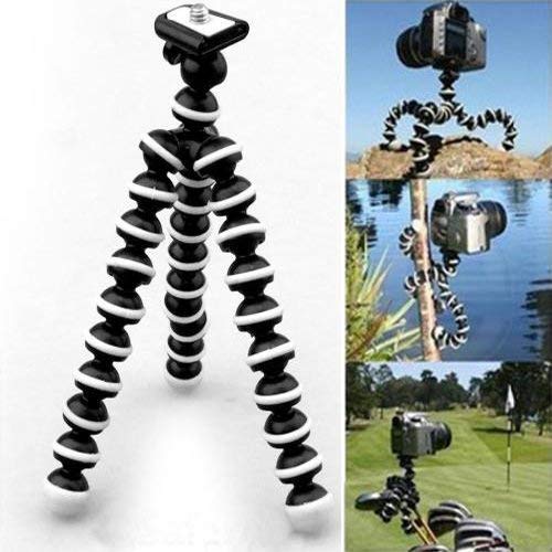Image of Adofys Flexible Gorillapod Tripod with HolderAnd Tripod Adapter Screw for All DSLR Cameras(Max Load 1.5 kgs) & Mobile Phones + Free Heavy Duty Mobile Holder (Black and White)