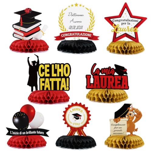 8pz Decorazione Laurea Centrotavolo La Mia Laurea Congratulazione Festa Centrotavola a Nido d'Ape Rosso Nero Addobbi Bomboniere Laurea Tavolo