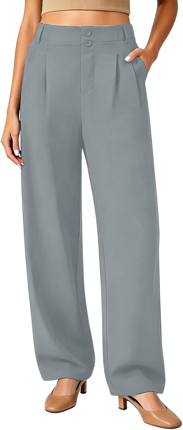 High Waisted Work Pants for Women Business Casual Wide Leg Summer Outfits Loose Dress Pants Trousers with Pockets