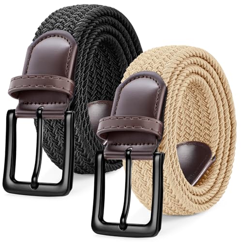 Image of SANSTHS Elastic Woven Golf Belt for Men, 1.3 inch Casual Stretch Braided Web Belt with Pin Buckle for Golf Jeans Casual Pants