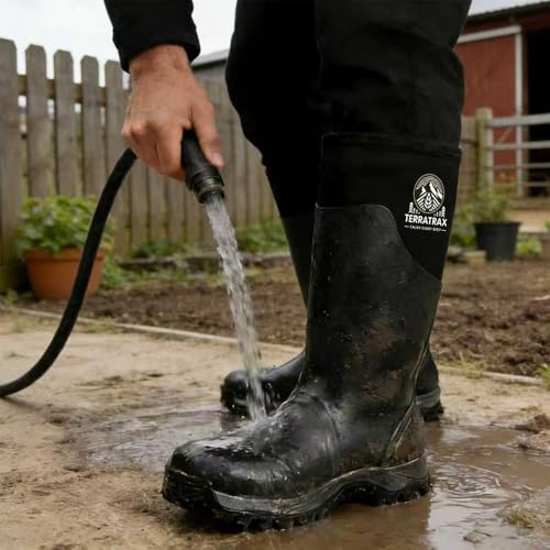 Image of Men's Waterproof Rubber Boots - 6mm Neoprene, 15 inch Shaft, Dual-Sole Anti-Fatigue Rain & Mud Boots for Farm & Wet Work, Fishing, Irrigation - Lightweight Soft Toe