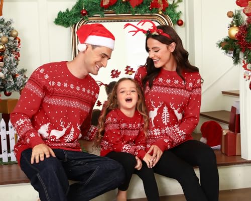 Image of Aiboria Matching Family Ugly Christmas Reindeer Snowflakes Sweater Pullover for Women /Men /Boys /Girls