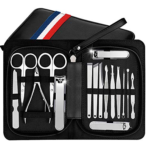 Manicure Pedicure Set Nail Clippers Kit of 16Pcs, Stainless Steel Professional Grooming Kit, Facial & Hand & Foot Beauty Set, Nail Cutter Tools with Luxurious Travel Case, Christmas gift