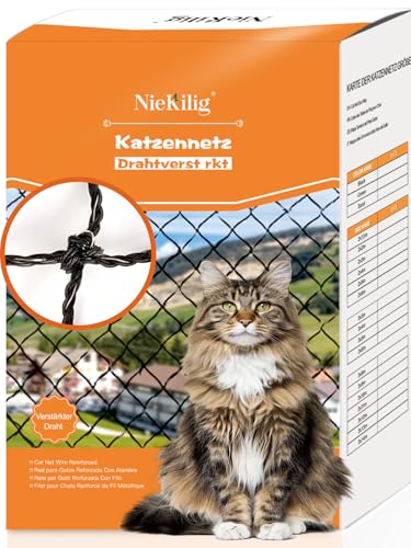 NieKilig Katzennetz für Balkone Drahtverstärktes, 6x3m Balkon Drahtnetz Katzen, Balkonnetz für Katzen, Katzengitter Fenster ohne Bohren für Balkone, Terrassen, Fenster, Oberlichter, Türen, Zäune