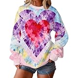 Sudaderas para el día de San Valentín para mujer, con estampado de corazón colorido, cuello redondo, casual, holgada, manga larga, divertida, novedosa, cómoda, para vacaciones y otoño, 38 multicolor