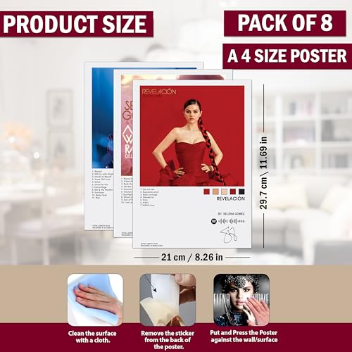 Image of Wonder Hub Wall Posters 8x12 inch (A4 Size) Included Self Adhesive on Back Wall Decor Posters Wall Art For Bedroom, Living room, Office, Dining Room (Selena)