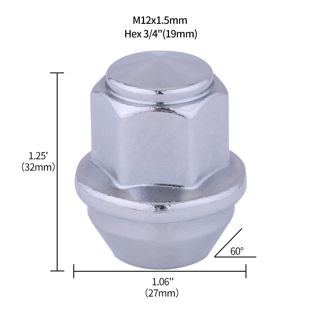 Wheel Locks Lug Nuts Chrome Plated Bulge Acorn Lug Nuts – M14x1.5 Thread, 19mm Hex, Open End, Set Of 5 Aftermarket Lug Nuts - Foto 13