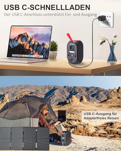 ELECAENTA Tragbare Powerstation 99Wh LiFePO4-Akku 120W Solar Generatoren mit PD 30W/AC/DC Ausgabe Back-up-Akku für Reise Outdoor Camping und Notfälle