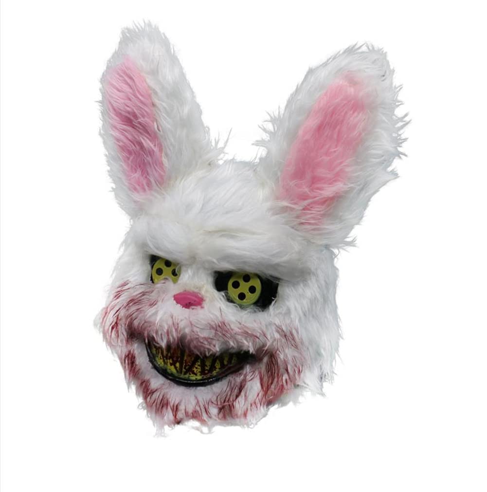 SHUILING Halloween Scary Mask Bloody Plush Rabbit Headgear Creepy Bunny Mask Bloody Head Bear Cosplay Costume Halloween Decor (Rabbit-B)