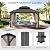 LUE BONA 12x14 Hardtop Permanent Pavilion, Galvanized Steel Double Roof Metal with Wood-Like Aluminum Frame, Outdoor Canopy with Nettings and Curtains for Deck, Patio, Backyard