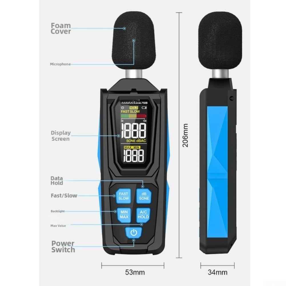 Medidor de nivel de sonido digital 30-130dB Probador de ruido con A/C