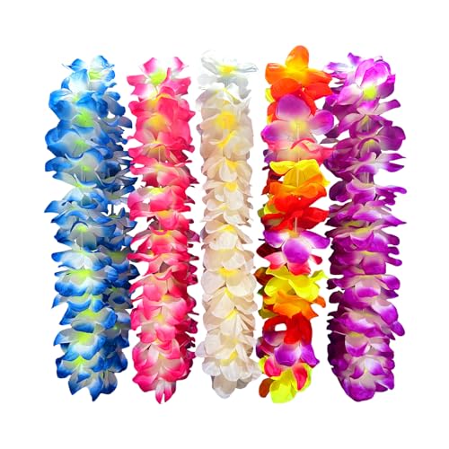 5PCS Vibrant Hawaiian Flower Leis for Luau Parties - Tropical Party Decorations & Favors, Soft Silk-Like Garland Necklaces for Birthdays, Weddings & Summer Events