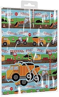 The Home Fusion Company Children's Digger Tractor Design 2 x Sheets Gift Wrap Wrapping Paper & Tags Birthday