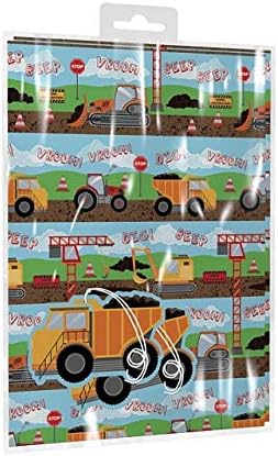 The Home Fusion Company Children's Digger Tractor Design 2 x Sheets Gift Wrap Wrapping Paper & Tags Birthday