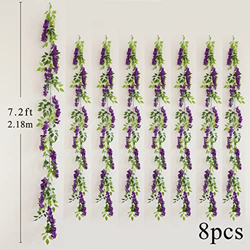 Apeair Wisteria Artificial Flowers Garland, 8Pcs Total 57.6Ft Silk Faux Wisteria Vine Kit, Hanging Flower Plant For House Outdoor Garden Ceremony Outside Wedding Arch Floral Decor (8, Purple) #TOP3