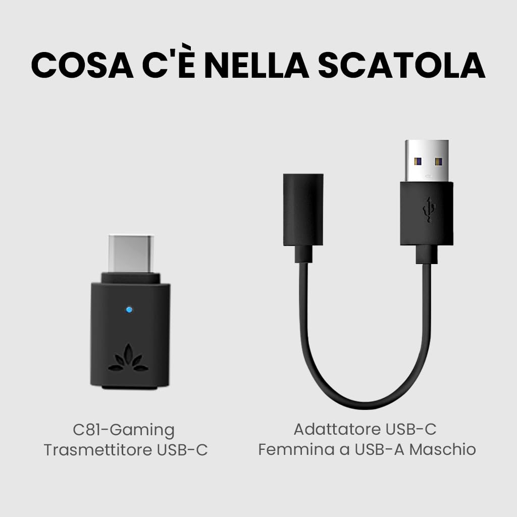Avantree C81-Gaming – Adattatore Audio USB-C Bluetooth 5.3 per PS5, chip Qualcomm, aptX Adaptive & HD, Audio Premium, compatibile con AirPods, Cuffie Bose e altro (non compatibile con Pulse 3D)