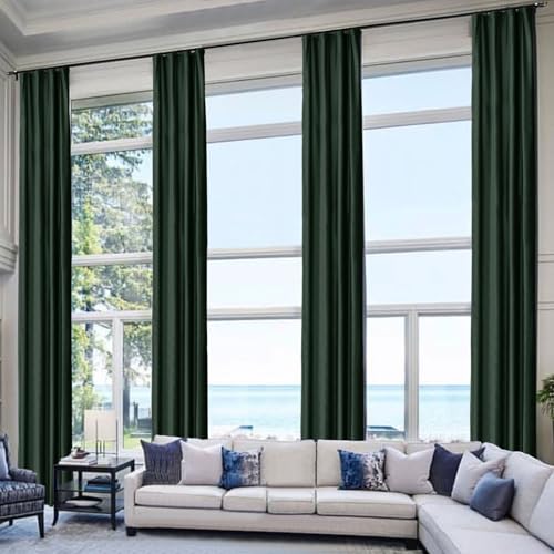 Macochico Extra Long Velvet Curtains 16 ft Length/192 Inches Long, High Ceiling Soft-Velvet Drapes for Living Room Hall Villa, Noise Reducing Drapery, Dark Green, Flat Hooks 100" Wx192 L 1 Panel