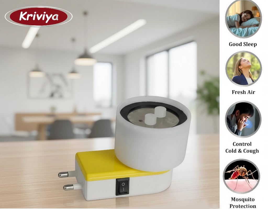 Kriviya Premium Electric Kapoor Dani | Home Fragnance Lamp with Night Lamp |Kapoor Dani for Home|Aroma Diffuser| Living Room | Incense Holder | Camphor Diffuser (NK-701 Round Yellow) 4