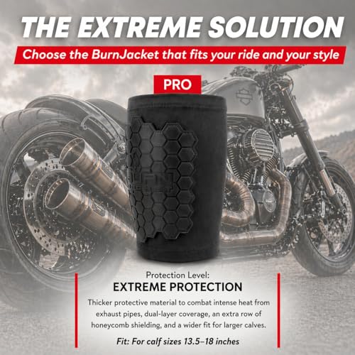 Image of BurnJacket Pro Motorcycle Exhaust Pipe Burn Protective Sleeve Leg Guard Longer Dual Layer Protection, Fits 13.5-18 Inch Calf - Heat Shield for Legs, Calf Guard - Premium Motorcycle Accessories