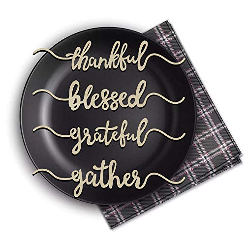 Partico Thankful Place Cards Thanksgiving Table Decor Grateful Gather Place Card Settings (Wood Word 8 Pieces)