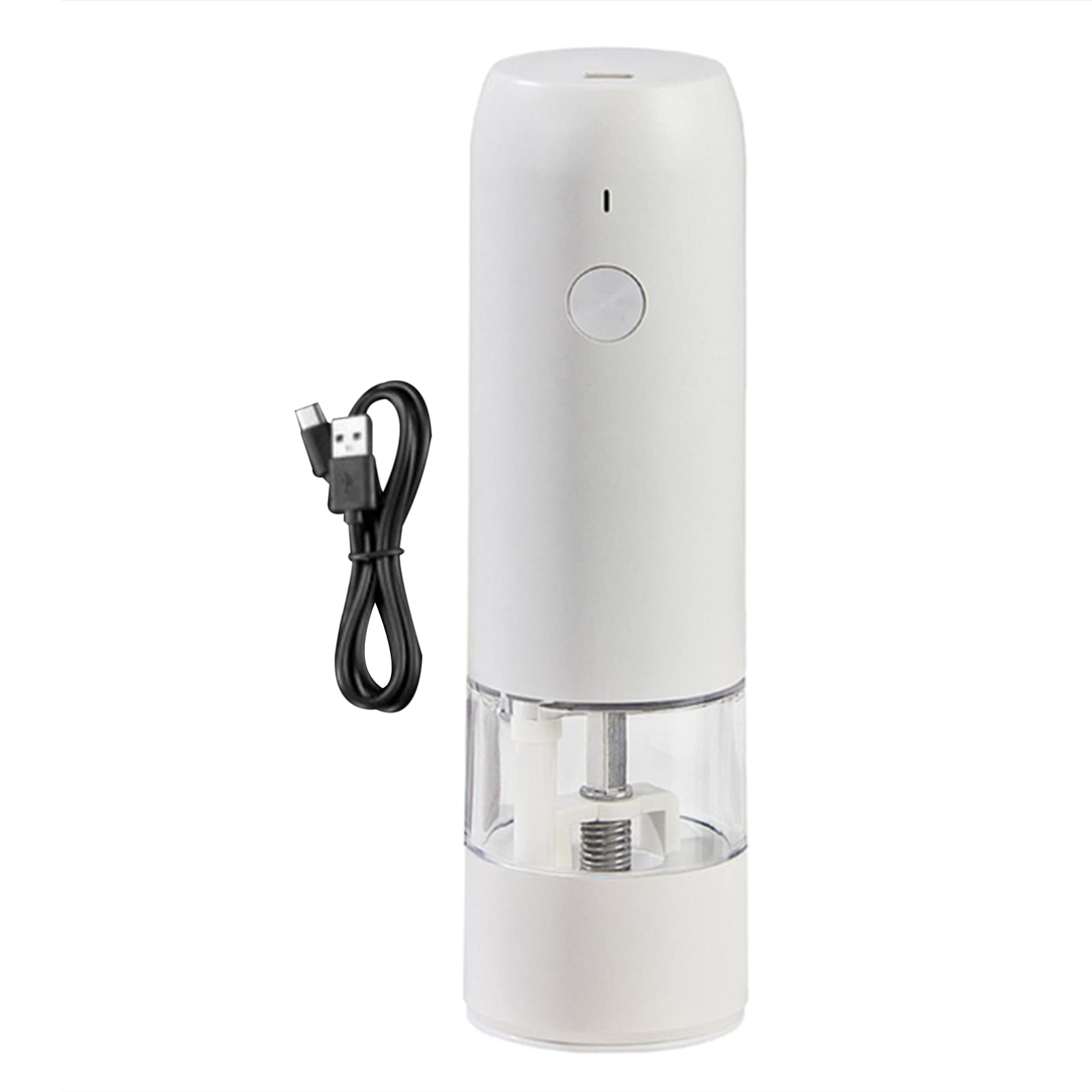 Clenp Rechargeable Electric Pepper Grinder, Automatic Operation With LED Light, One-Hand Use, Adjustable Fine and coarse Ceramic Grinder, No Battery Neneed White