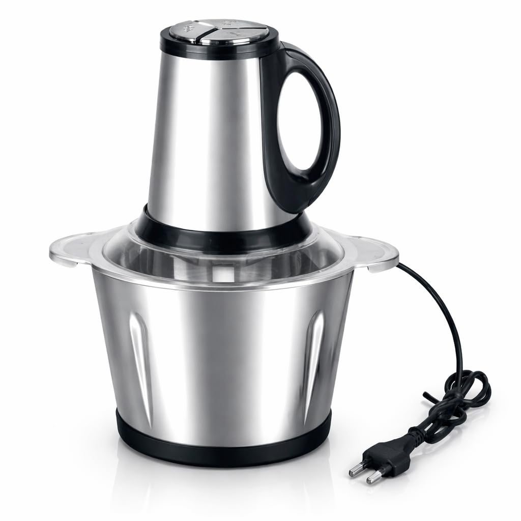 2L Manual Food Chopper with Handle, 250W Powerful Motor, Stainless Steel 4 Blades Cutter, Easy to Clean, Durable & Portable for Kitchen Use, Mixer Grinder & Garlic Peeler, Onion Multipurpose Use
