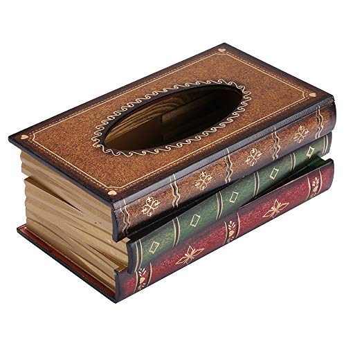 GREEN FABWOOD Elegant Hand Crafted Wooden Scholar's Antique Book Tissue Box Dispenser