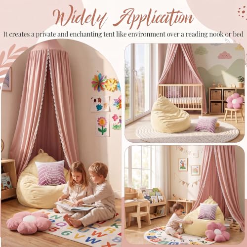 Image of 5 Pcs Reading Nook Set for Kids, Kids Reading Corner Decor with Bean Bag Chair Cover & Throw Pillow Cover(No Filler) Canopy and Flower Pillow for Bedroom Playroom Nursery(Pink)