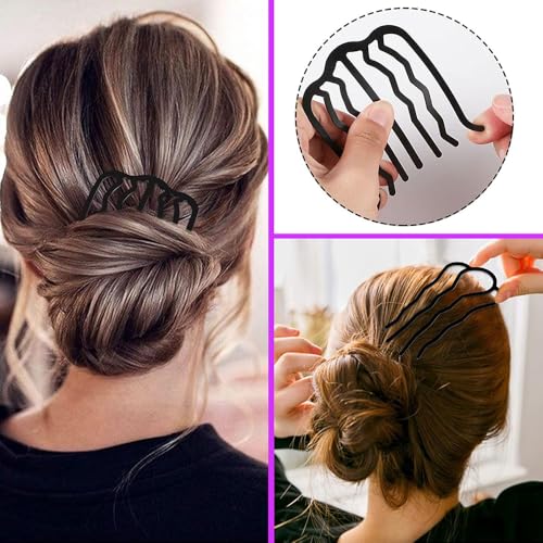 Image of Metal Hair Side Combs and U-Shape Twist Hair Fork Clips (7 Pcs)
